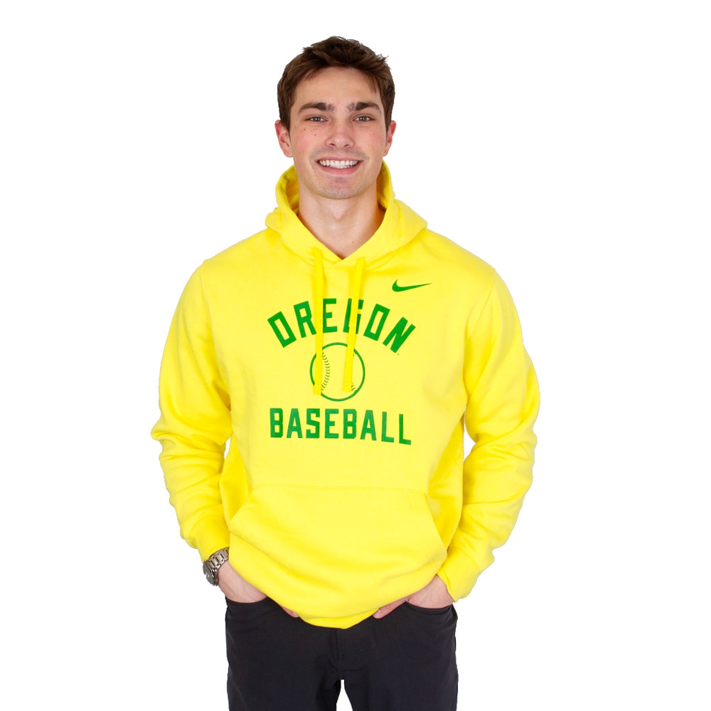 Arched Oregon, Nike, Yellow, Hoodie, Cotton Blend, Men, Baseball, Sweatshirt, Pullover, 854000